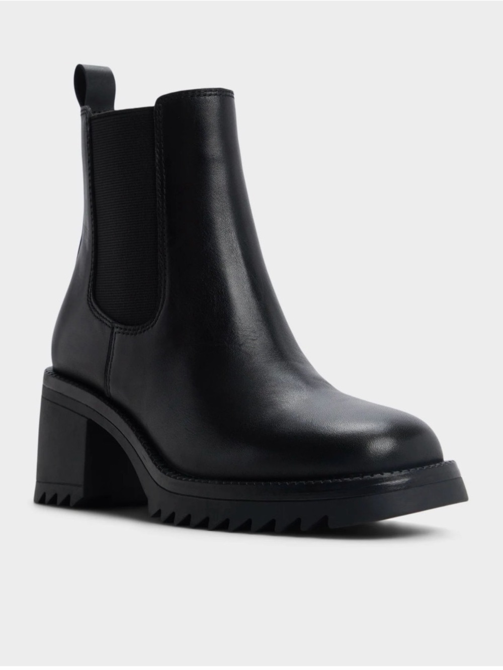Aldo Black Leather Block Heel Chelsea Booties